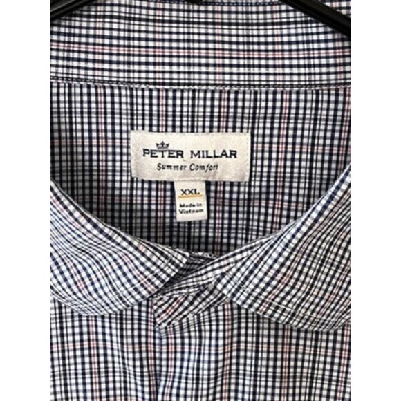 Peter Millar Summer Comfort Shirt 2XL XXL Blue White Nylon Gingham Crown Outdoor - Picture 2 of 9